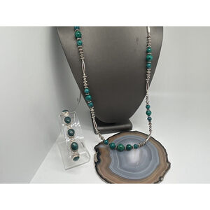 Malachite 30” W/Partial 925 Beads & Magnetic Silver Beads Necklace Plus Bracelet